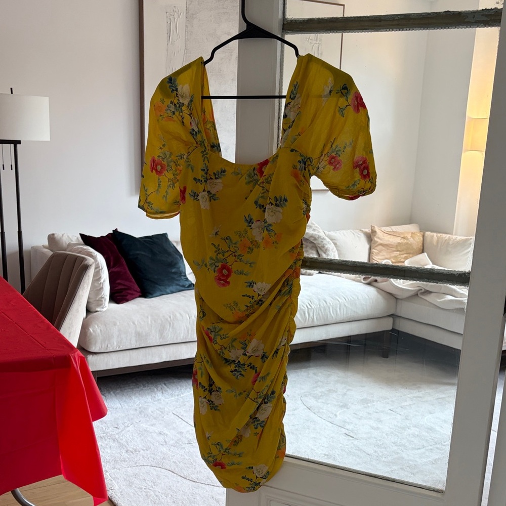 Lovers + Friends Yellow Floral Midi Dress